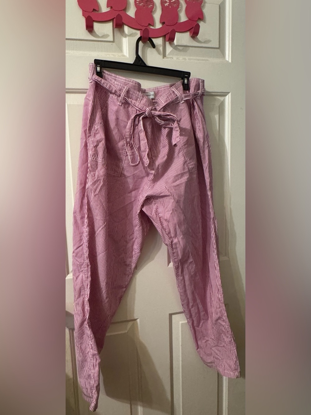 Liz Claiborne Pink Striped Paperbag Waist Cotton Pants